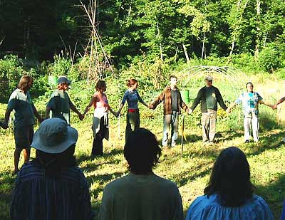 Group circle at conference.